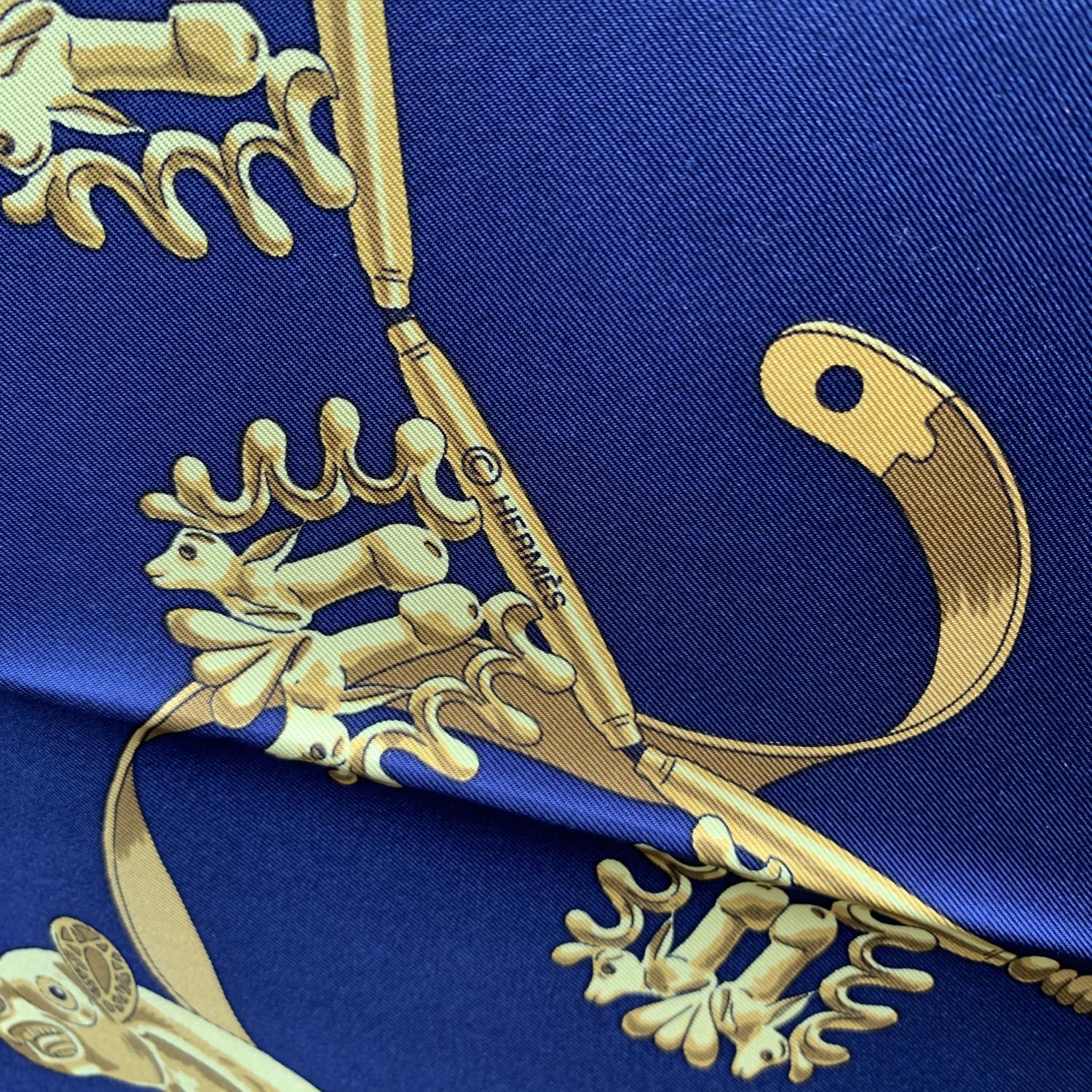 Hermes Vintage Blue Silk Scarf Les Cavaliers D'Or 1975 Rybaltchenko 1