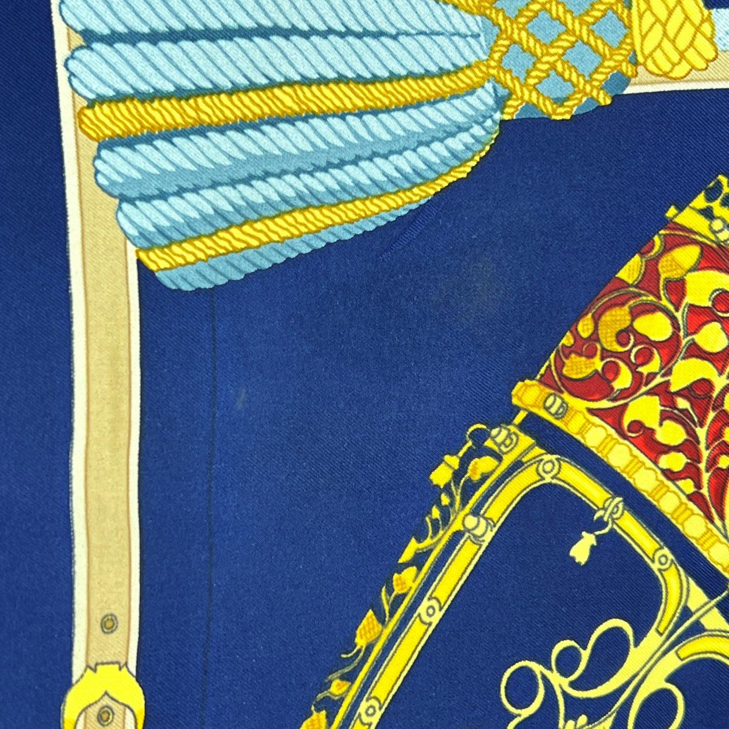 Donna Hermes Vintage Blue Silk Scarf Les Muserolles 1986 Vauzelles in vendita
