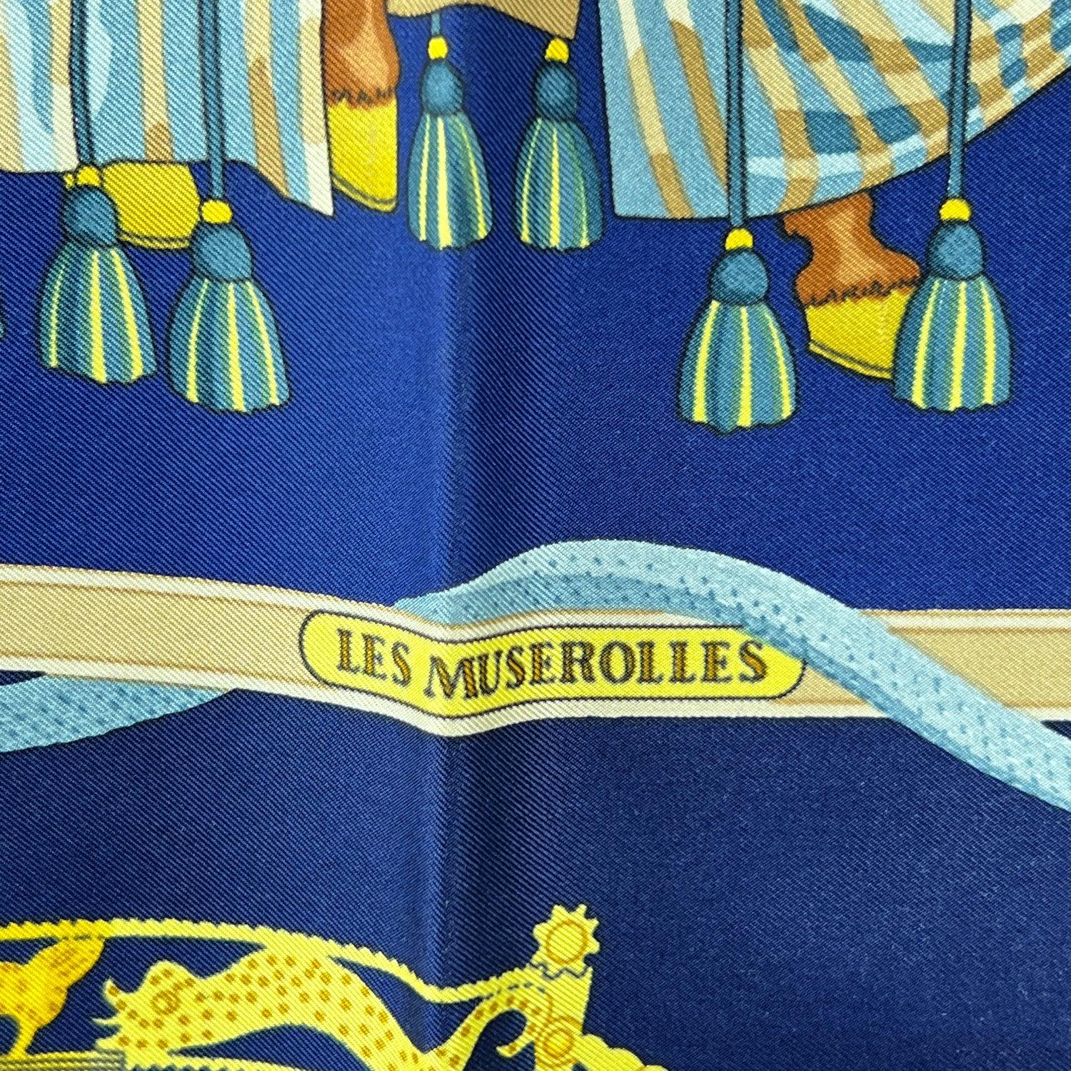 Hermes Vintage Blue Silk Scarf Les Muserolles 1986 Vauzelles in vendita 2