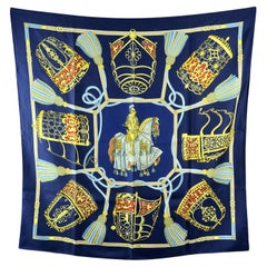 Hermes Vintage Blue Silk Scarf Les Muserolles 1986 Vauzelles