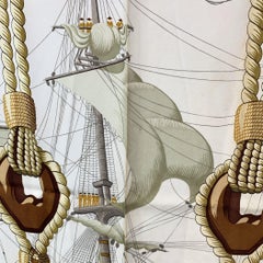 Hermes Vintage Blue Silk Scarf Nautical Tribord 1968 Julie Abadie