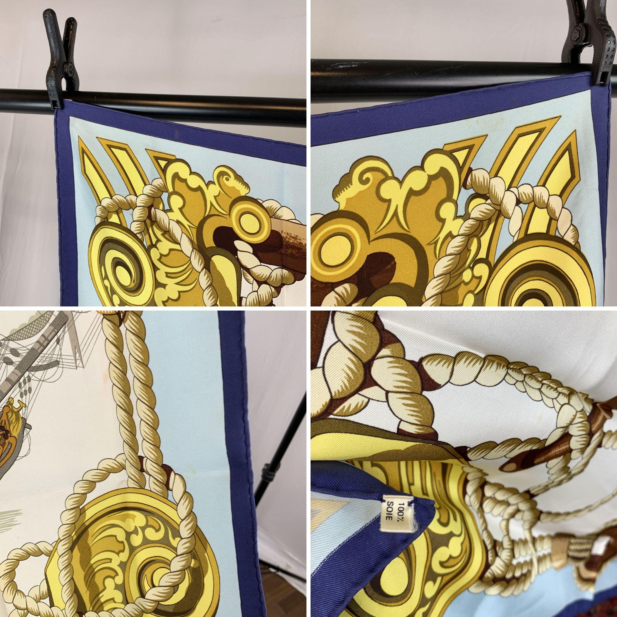 Foulard en soie bleue Hermes Vintage Nautical Tribord 1968 Julie Abadie en vente 1