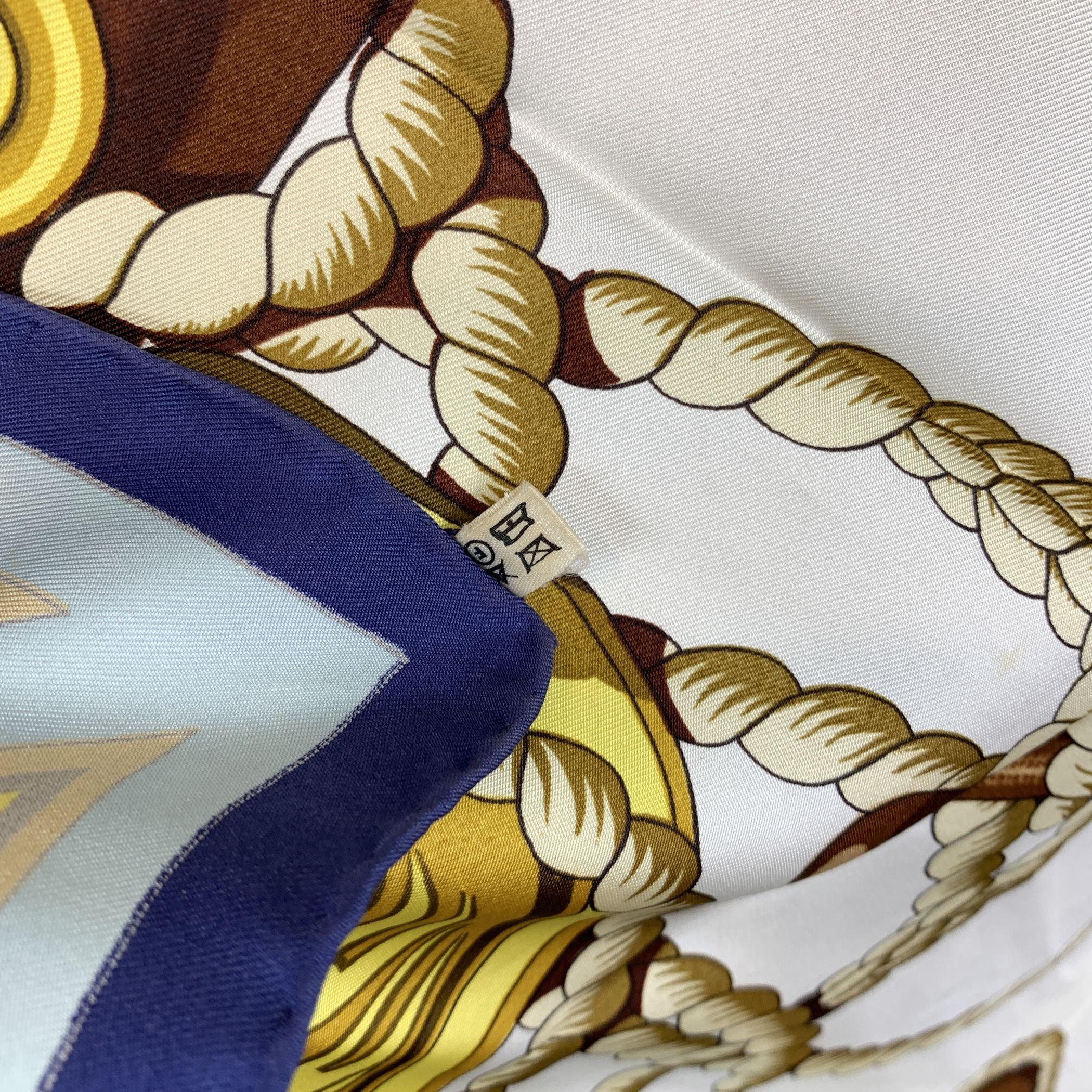 Foulard en soie bleue Hermes Vintage Nautical Tribord 1968 Julie Abadie en vente 2