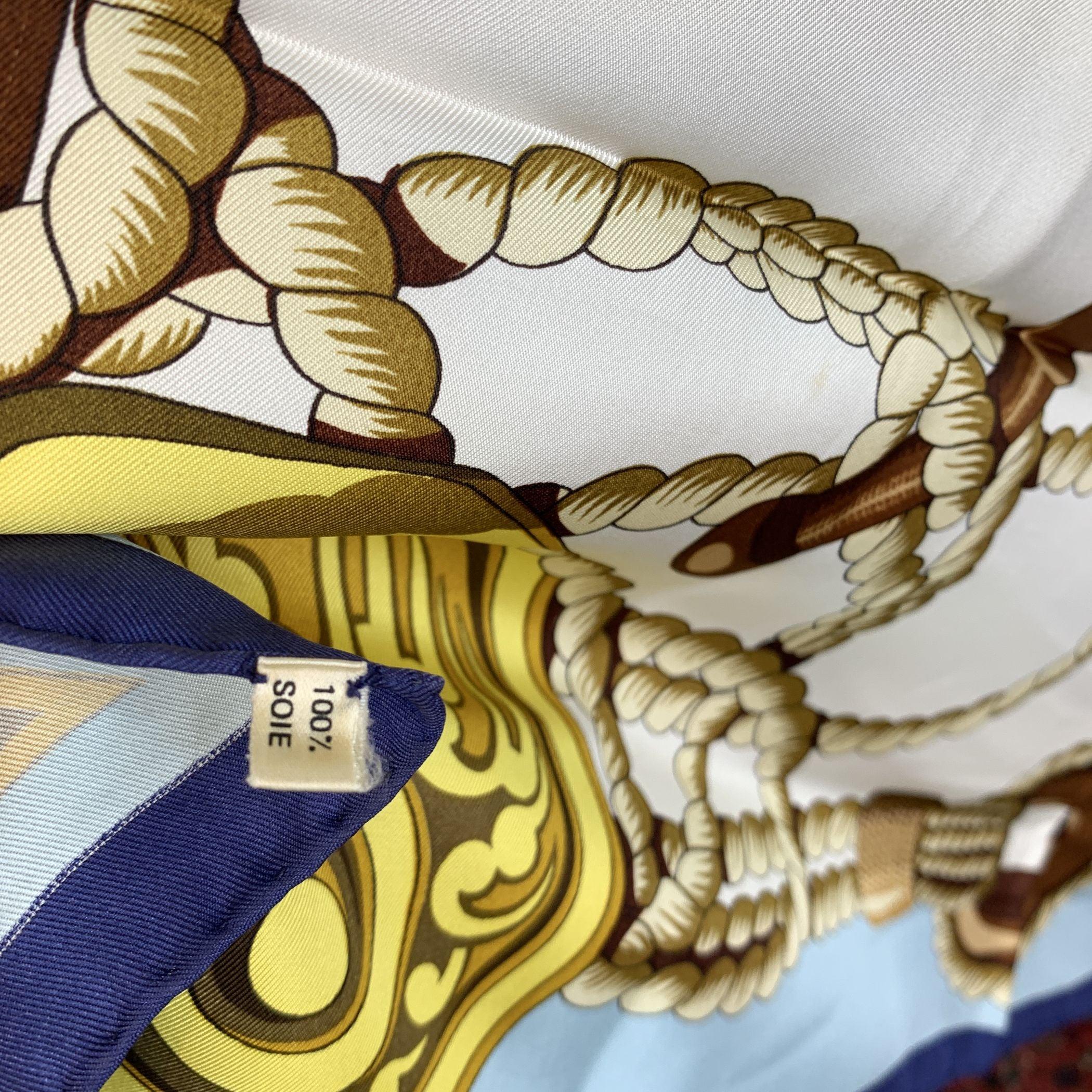 Foulard en soie bleue Hermes Vintage Nautical Tribord 1968 Julie Abadie en vente 3
