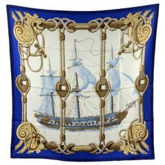 Hermes Vintage Blau Seidenschal Nautical Tribord 1968 Julie Abadie