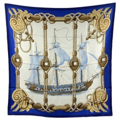 Hermes Vintage Blue Silk Scarf Nautical Tribord 1968 Julie Abadie