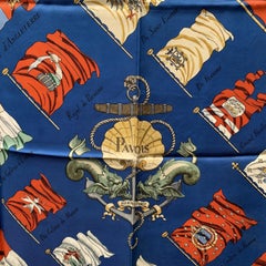 Hermes Vintage Blue Silk Scarf Pavois 1964 Philippe Ledoux