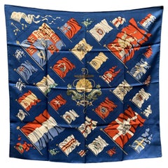 Hermes Vintage Blue Silk Scarf Pavois 1964 Philippe Ledoux