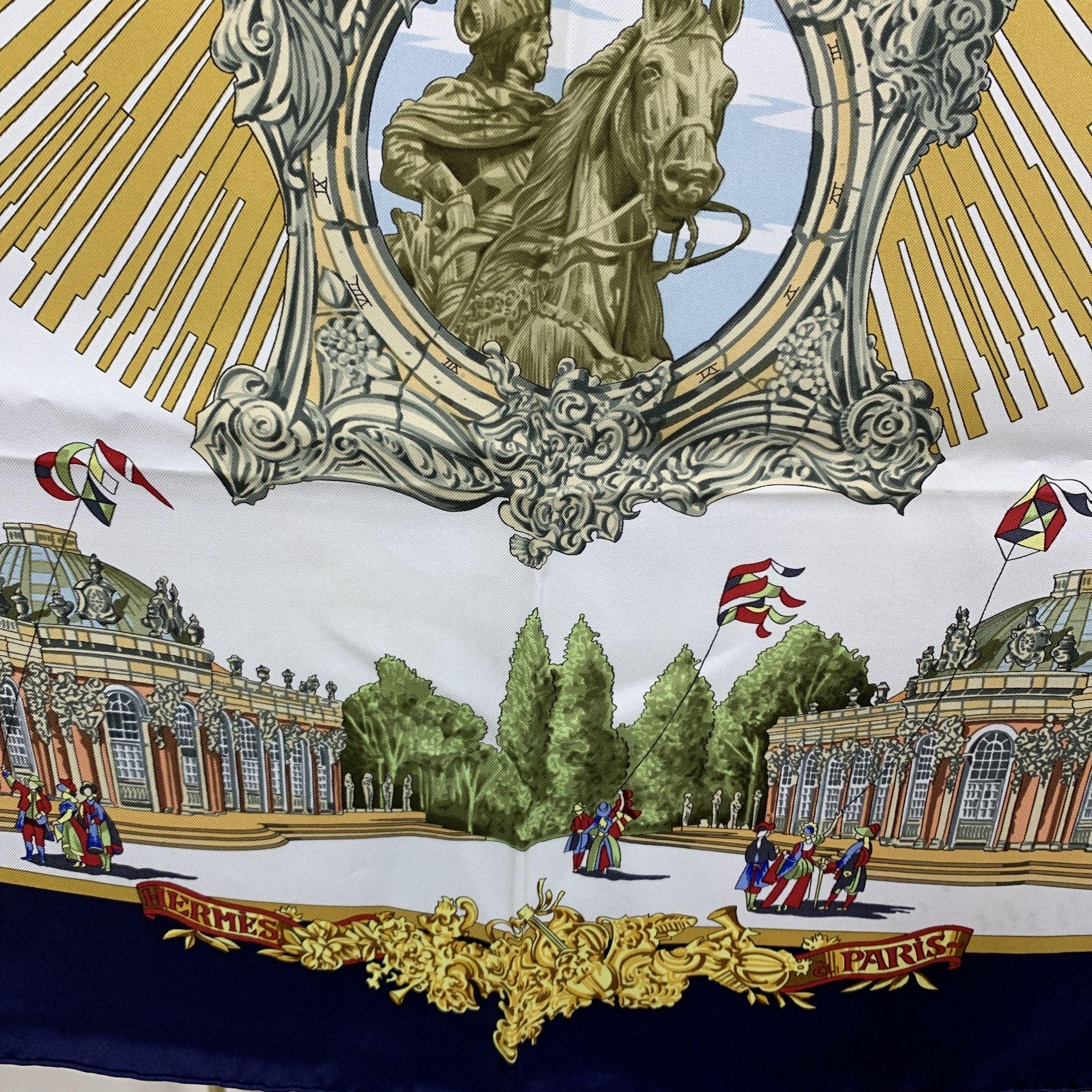 Hermes Vintage Blue Silk Scarf Sanssoucy Voltaire 1994 Loic Dubigeon In Good Condition In Rome, Rome