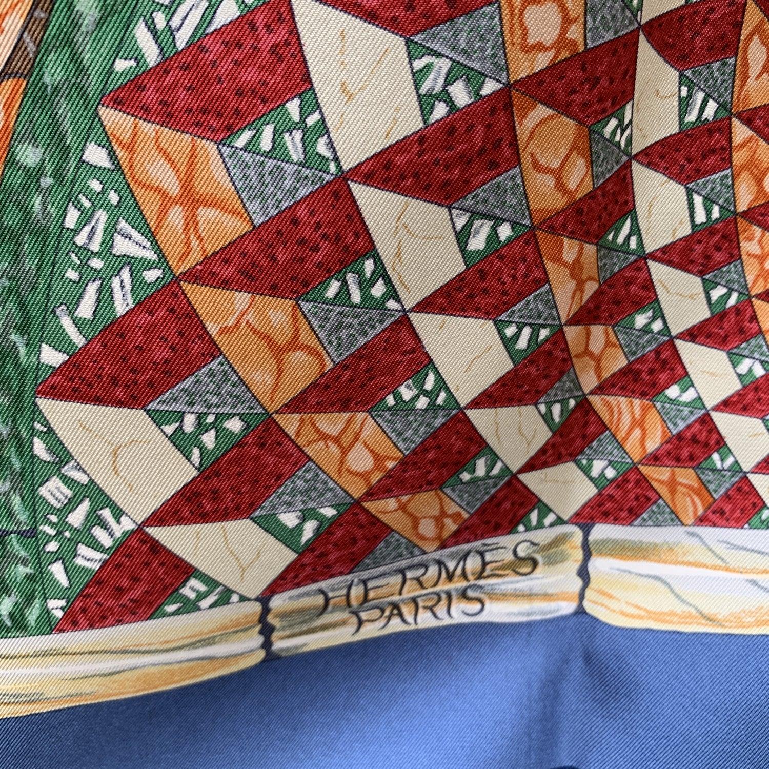 Hermes Vintage Blue Silk Scarf Trophees de Venise 2002 Julie Abadie In Good Condition In Rome, Rome