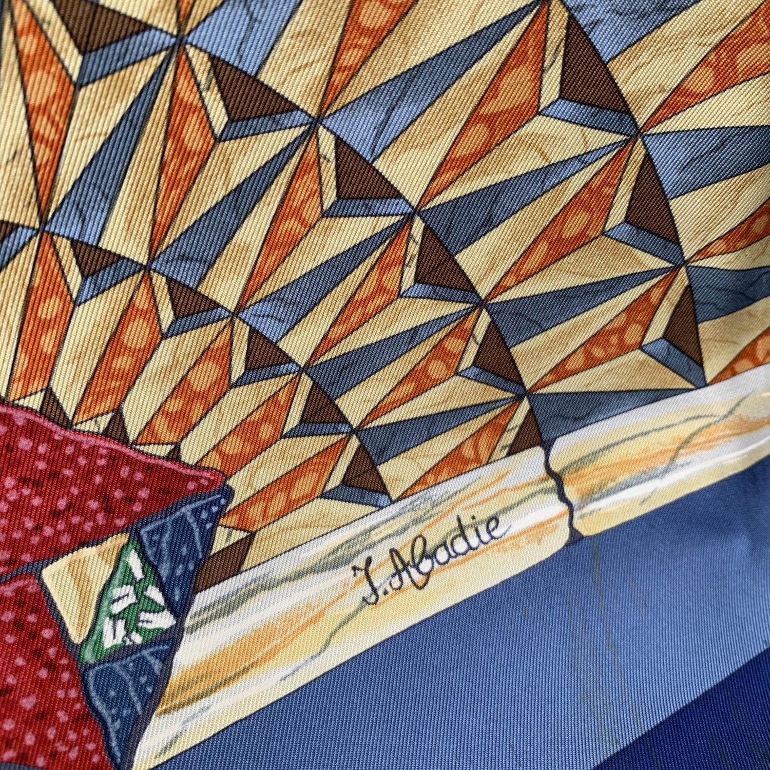 Women's Hermes Vintage Blue Silk Scarf Trophees de Venise 2002 Julie Abadie