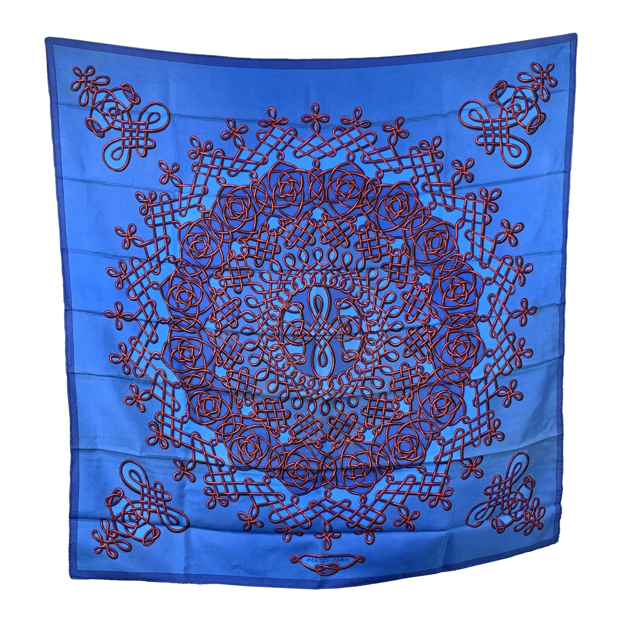 Hermes Vintage Blue Silk Scarf Vinci 1958 Francoise Heron