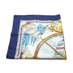 Hermes Vintage Blue Silk Scarf Vive le Vent 1992 Toutsy Bourthoumieux