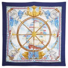 Hermes Vintage Blue Silk Scarf Vive le Vent 1992 Toutsy Bourthoumieux