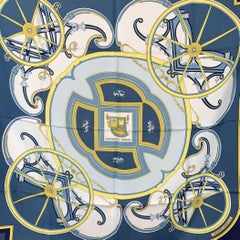Hermes Vintage Blue Silk Washington's Carriage Scarf 1979 Caty Latham