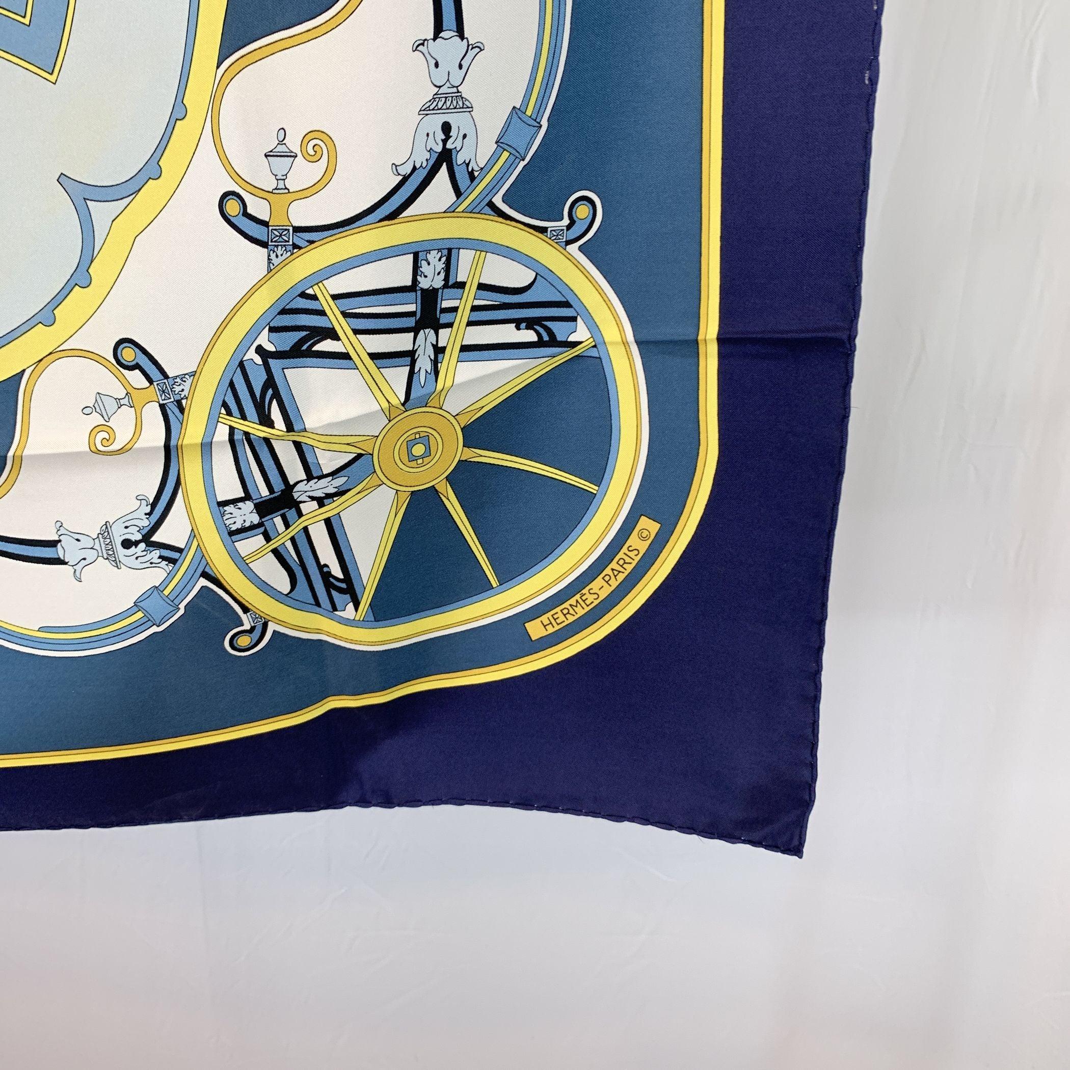 Hermes Vintage Blue Silk Washington's Carriage Scarf 1979 Caty Latham In Excellent Condition For Sale In Rome, Rome