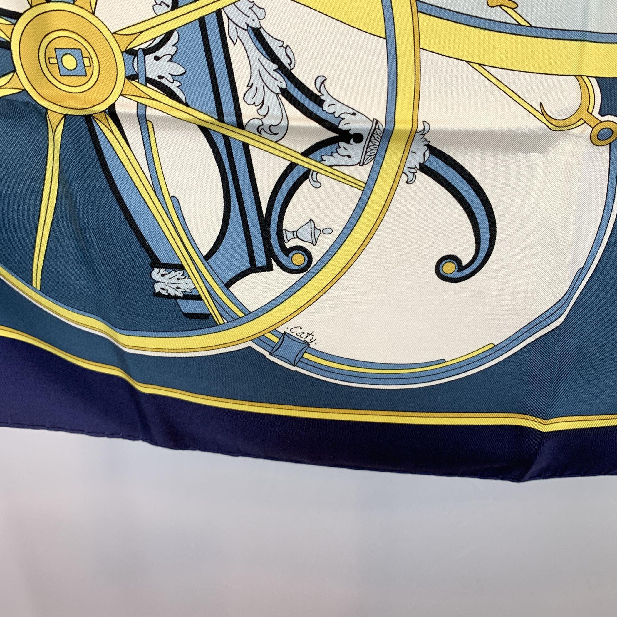 Women's or Men's Hermes Vintage Blue Silk Washington's Carriage Scarf 1979 Caty Latham For Sale
