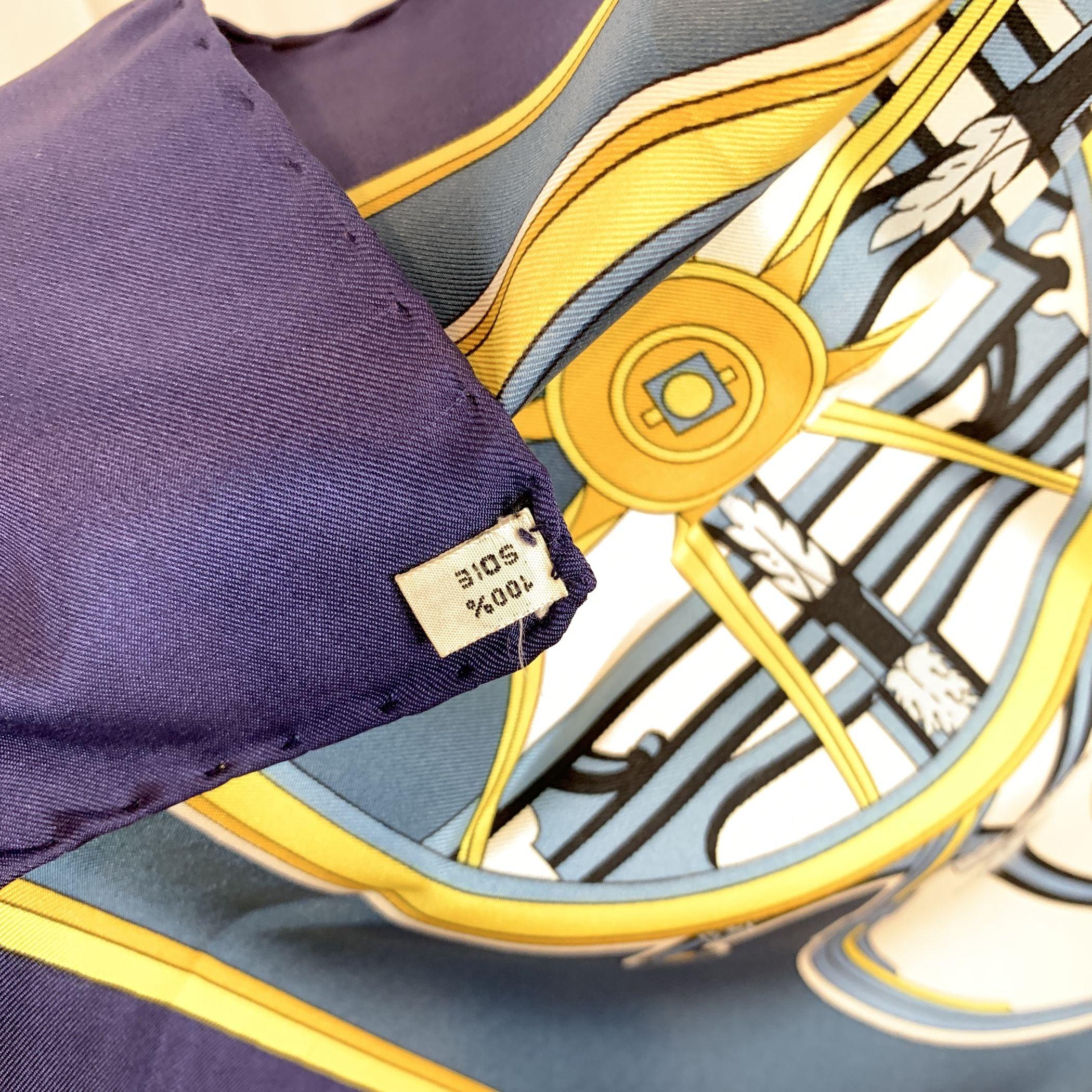 Hermes Vintage Blue Silk Washington's Carriage Scarf 1979 Caty Latham For Sale 1