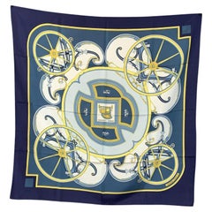 Hermes Vintage Blue Silk Washington's Carriage Scarf 1979 Caty Latham