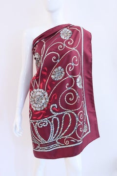 HERMES Vintage Bordeaux "Jouvence" Silk Scarf