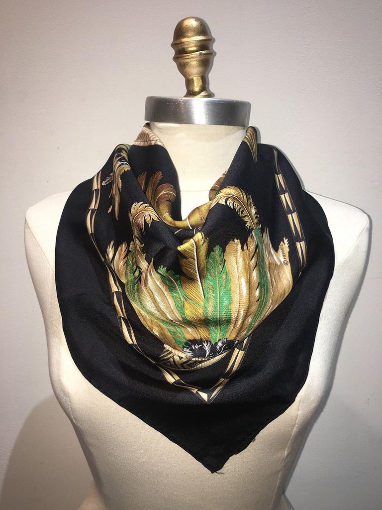 Hermes Vintage Brazil Silk Scarf in Black c1980s at 1stDibs