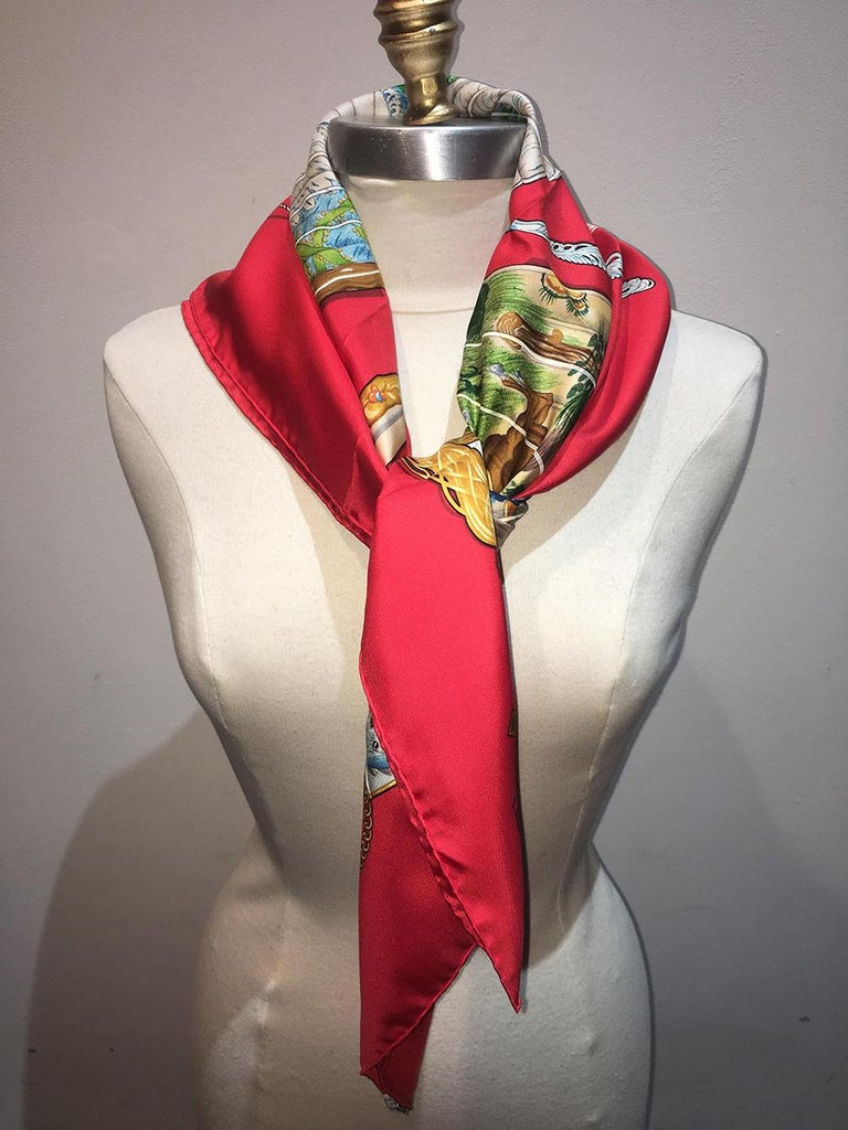 Hermes Vintage Brise de Charme Silk Scarf in Bright Red c1990s For Sale ...