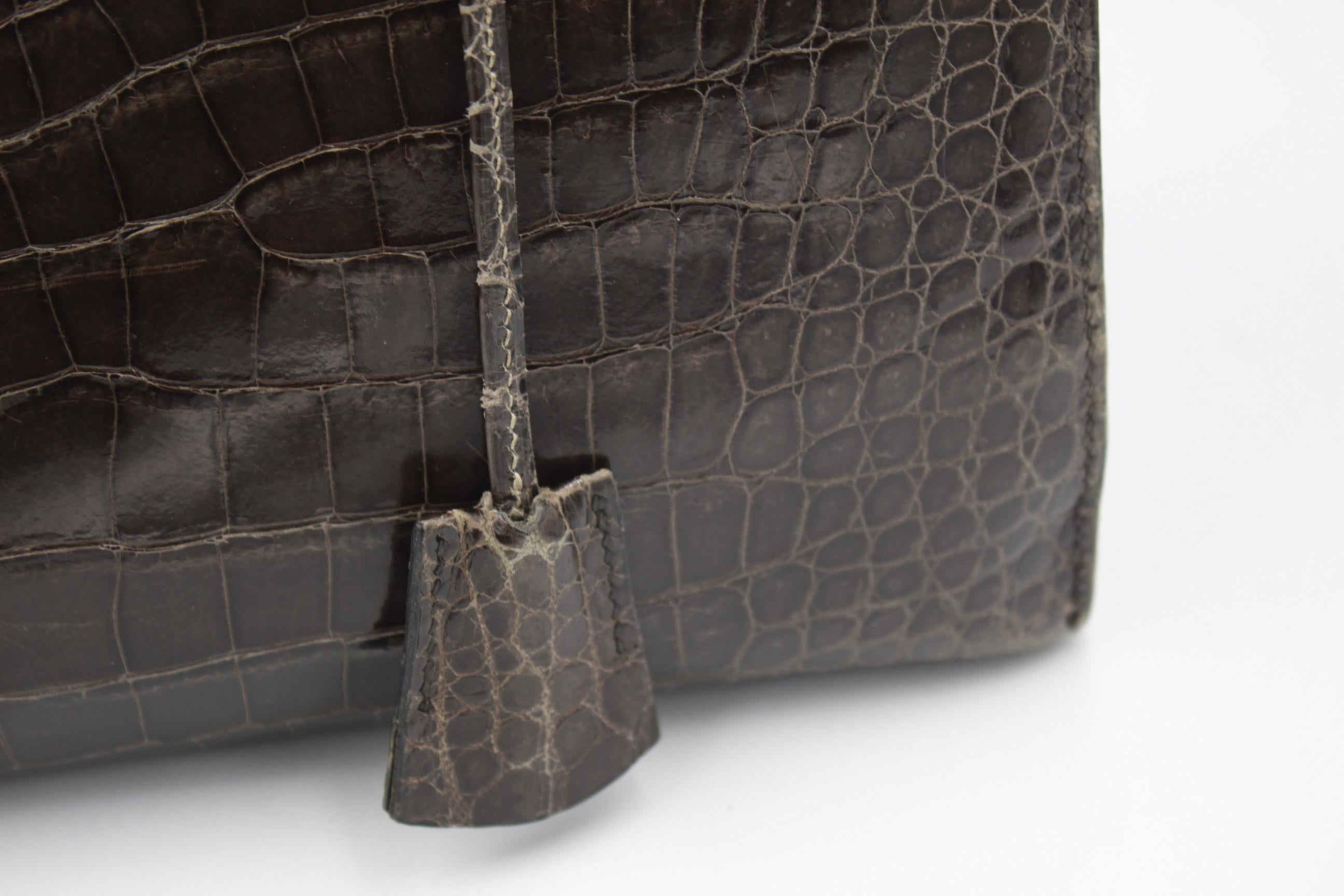 Black Hermes Vintage Brown Crocodrile 404 Doctor Bag