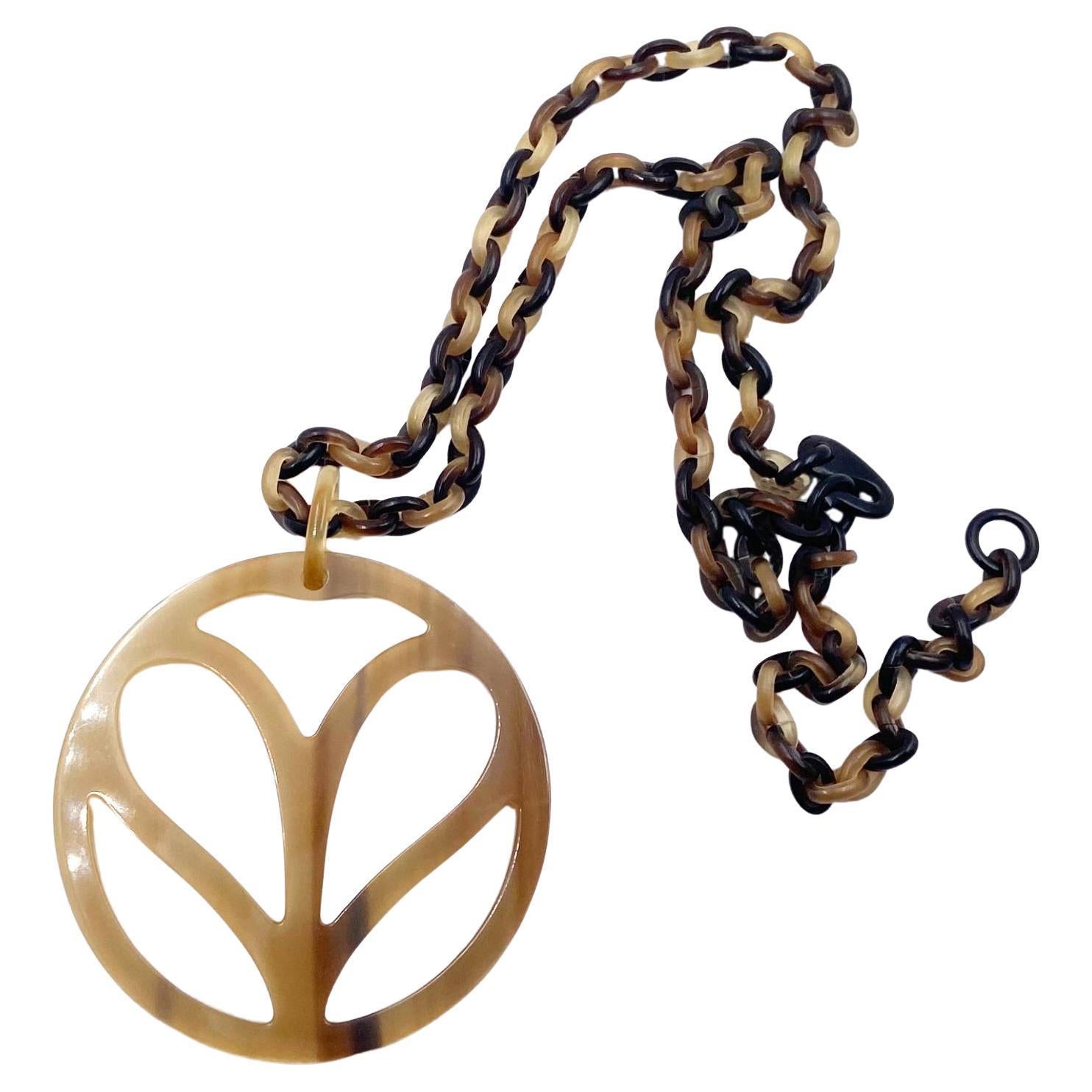 Collana lunga con ciondolo grande di Hermes Vintage Brown Fake Horn