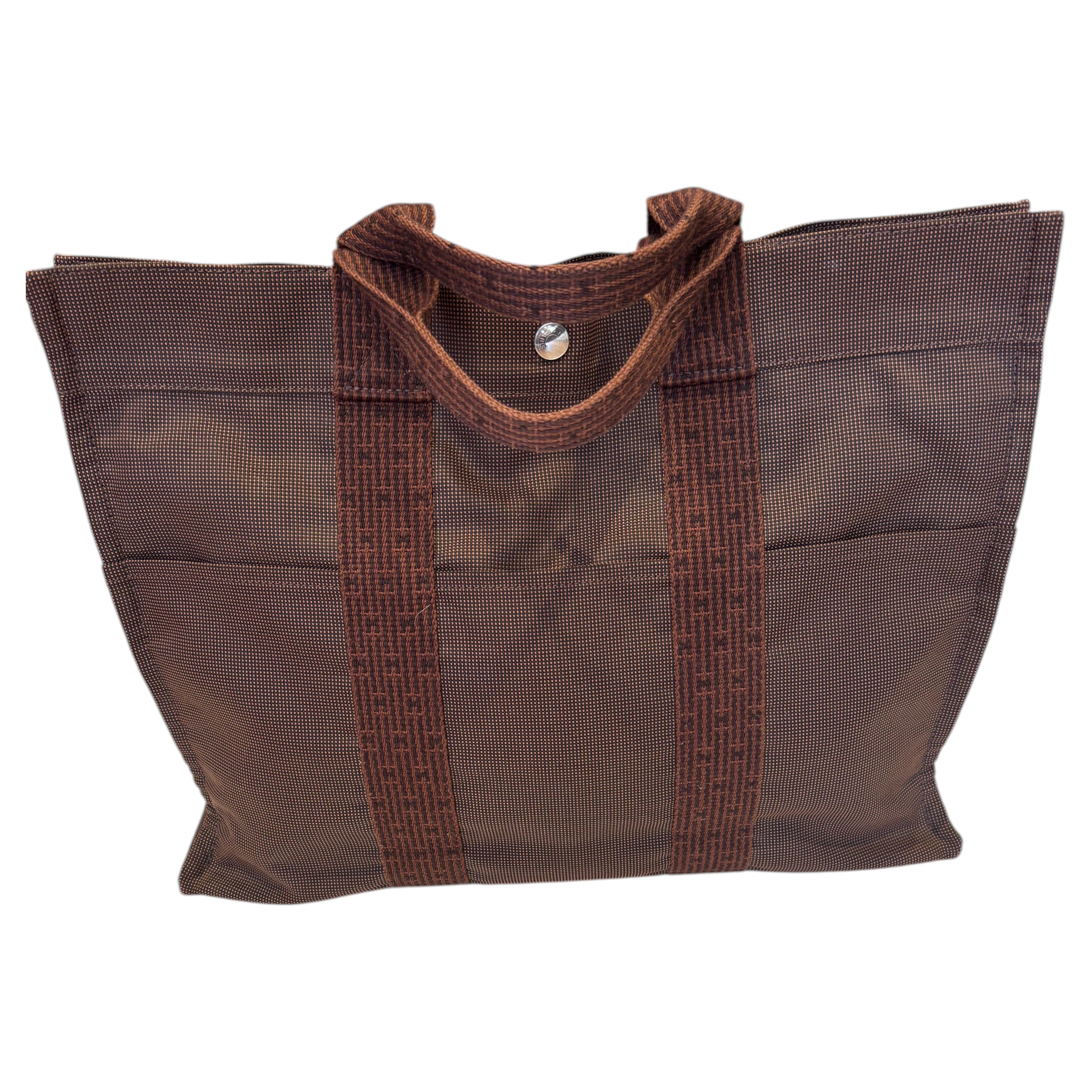 Hermes Vintage Brown Herline MM Tote Bag w/Entrupy Certificate For Sale