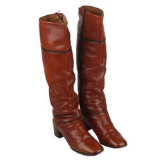 Hermes Vintage Brown Leather Heeled Boots Shoes