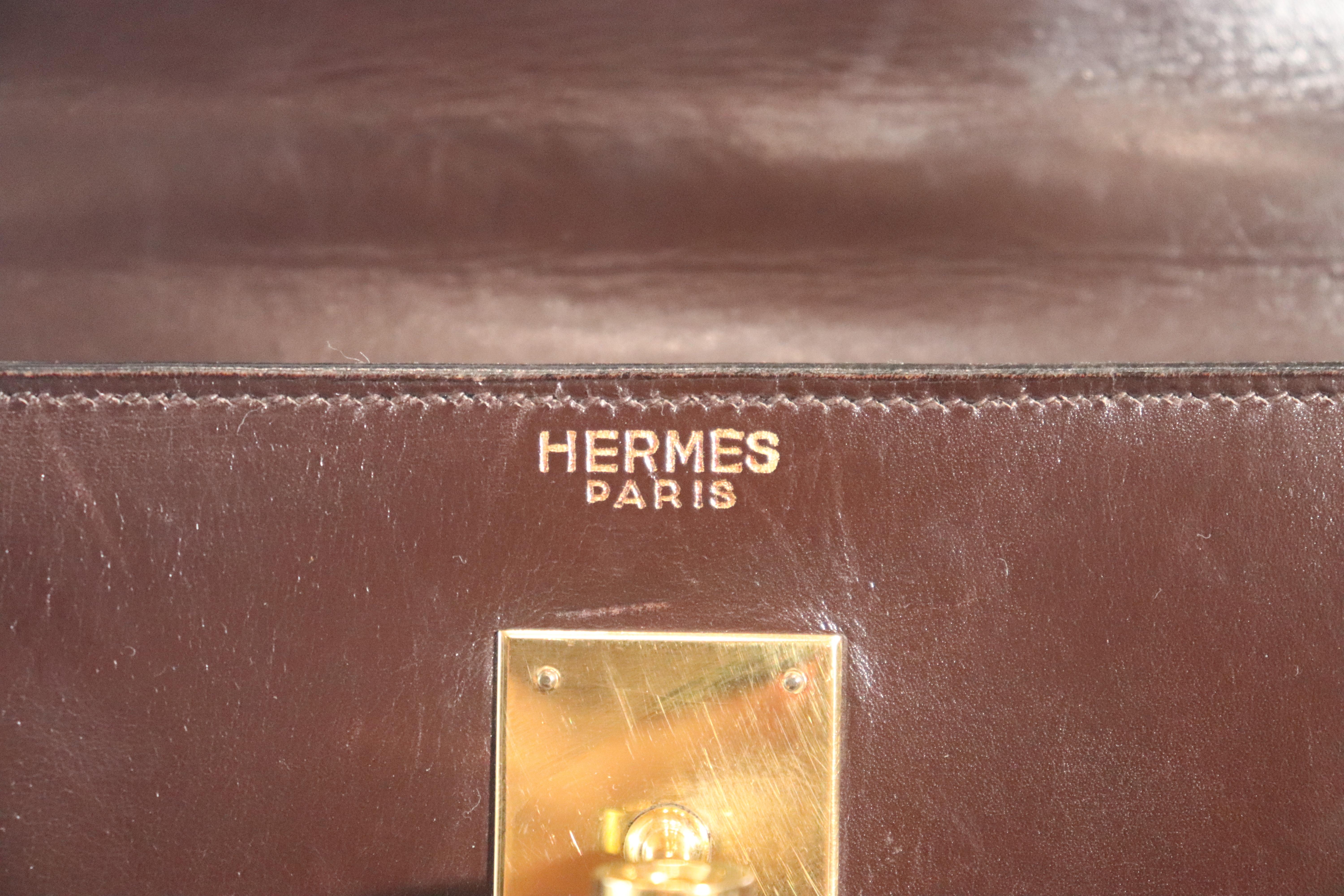 HERMÈS Vintage Brown Box Cuir Kelly 28 Handbag Circa Vintage 1964 2