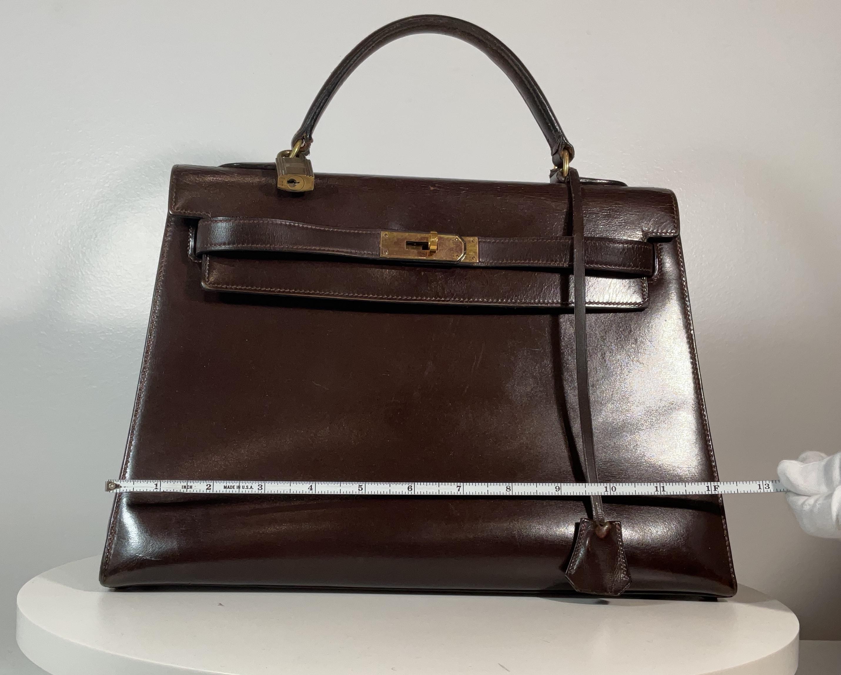 HERMÈS Vintage Brown Box Cuir Kelly 28 Handbag Circa Vintage 1964 10