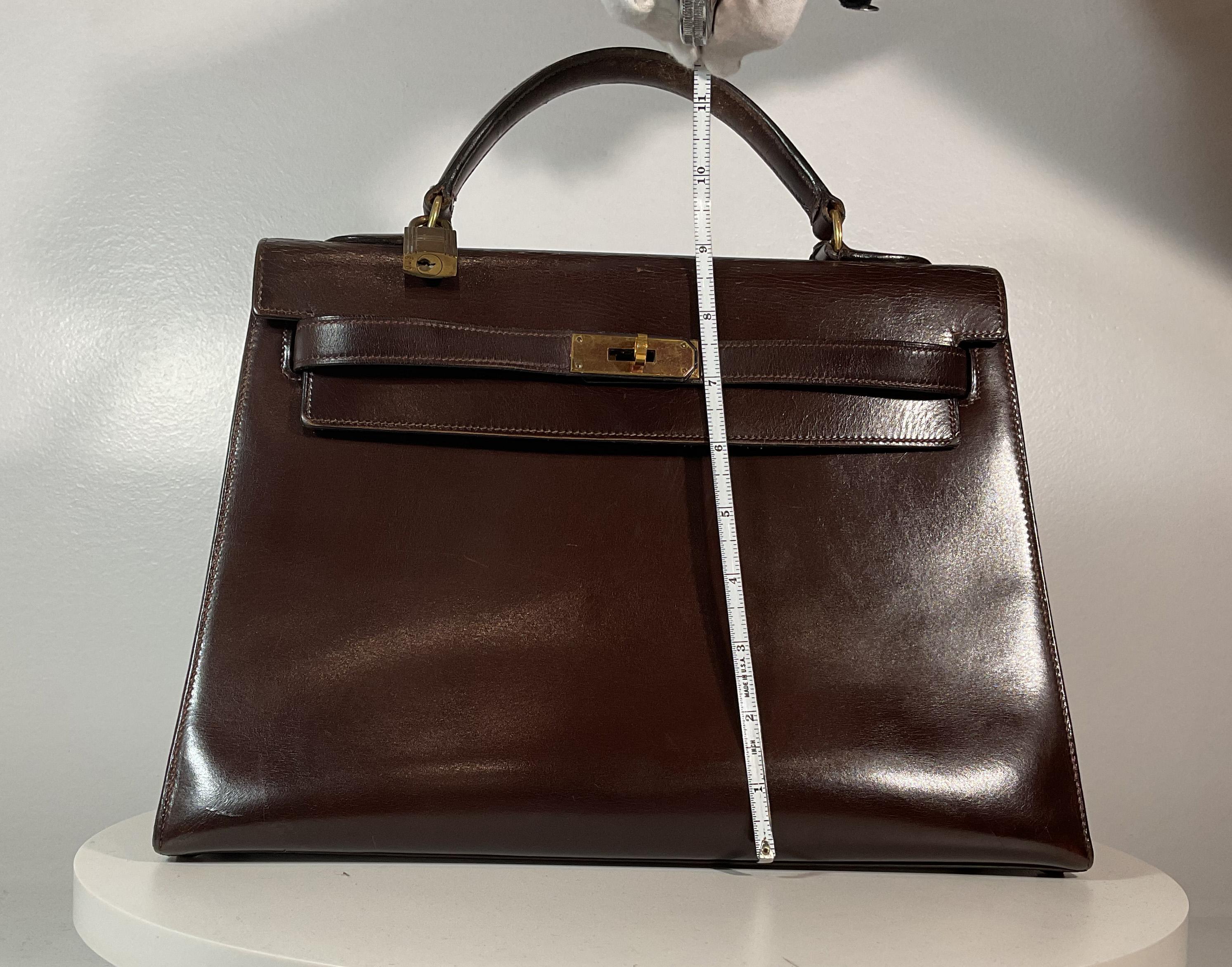 HERMÈS Vintage Brown Box Cuir Kelly 28 Handbag Circa Vintage 1964 12
