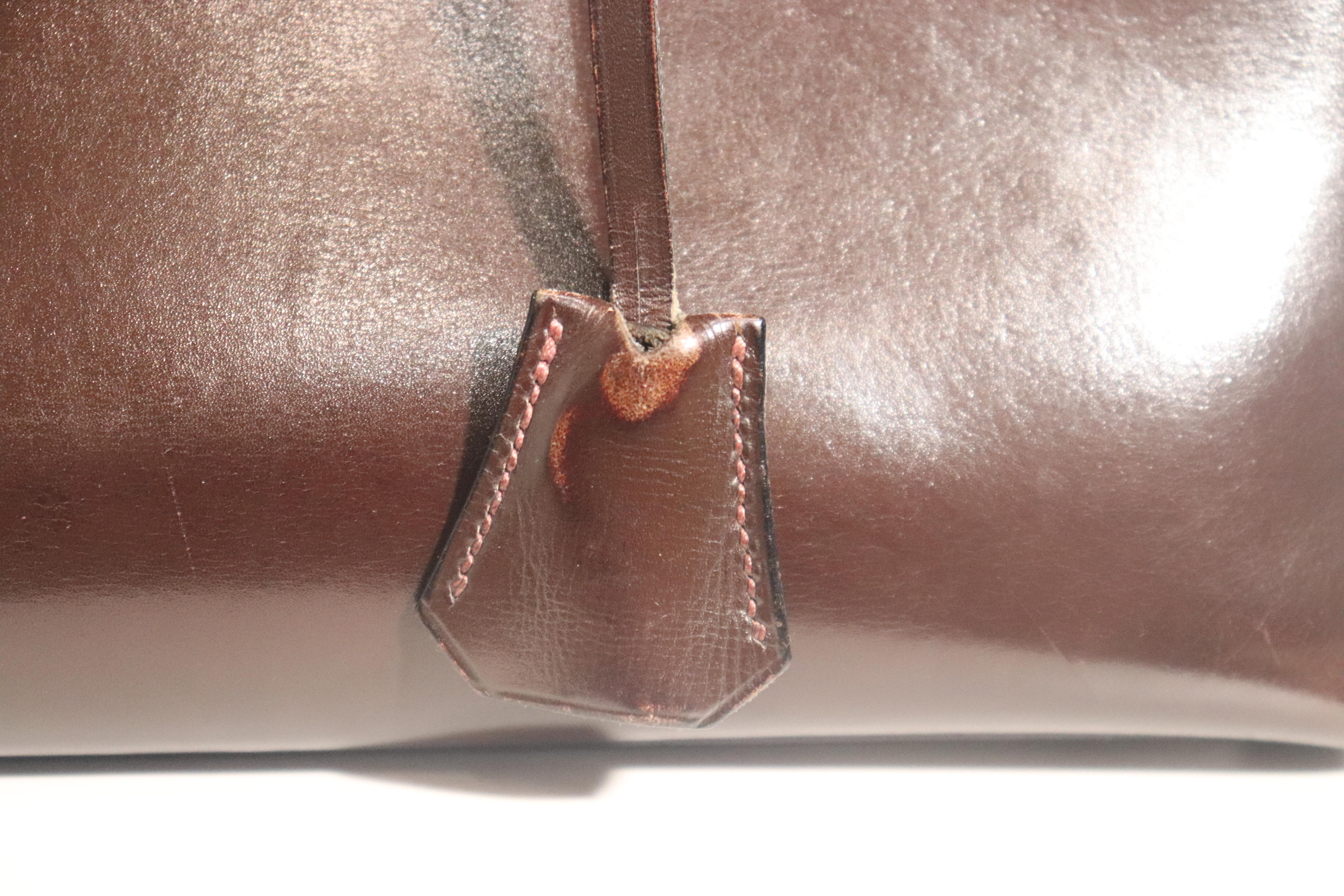 HERMÈS Vintage Brown Box Cuir Kelly 28 Handbag Circa Vintage 1964 9