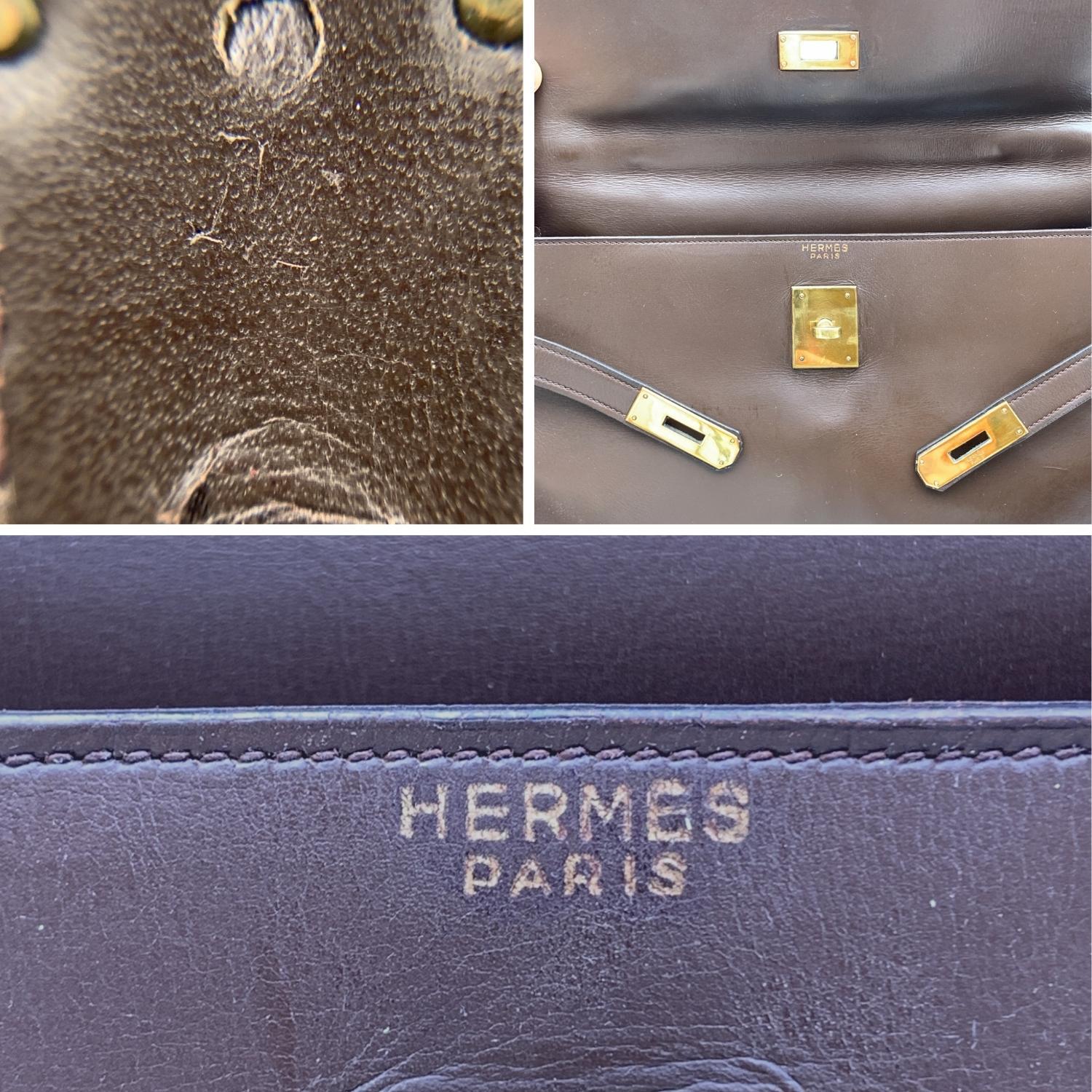 Women's Hermes Vintage Brown Leather Kelly 35 Retourne Bag Handbag