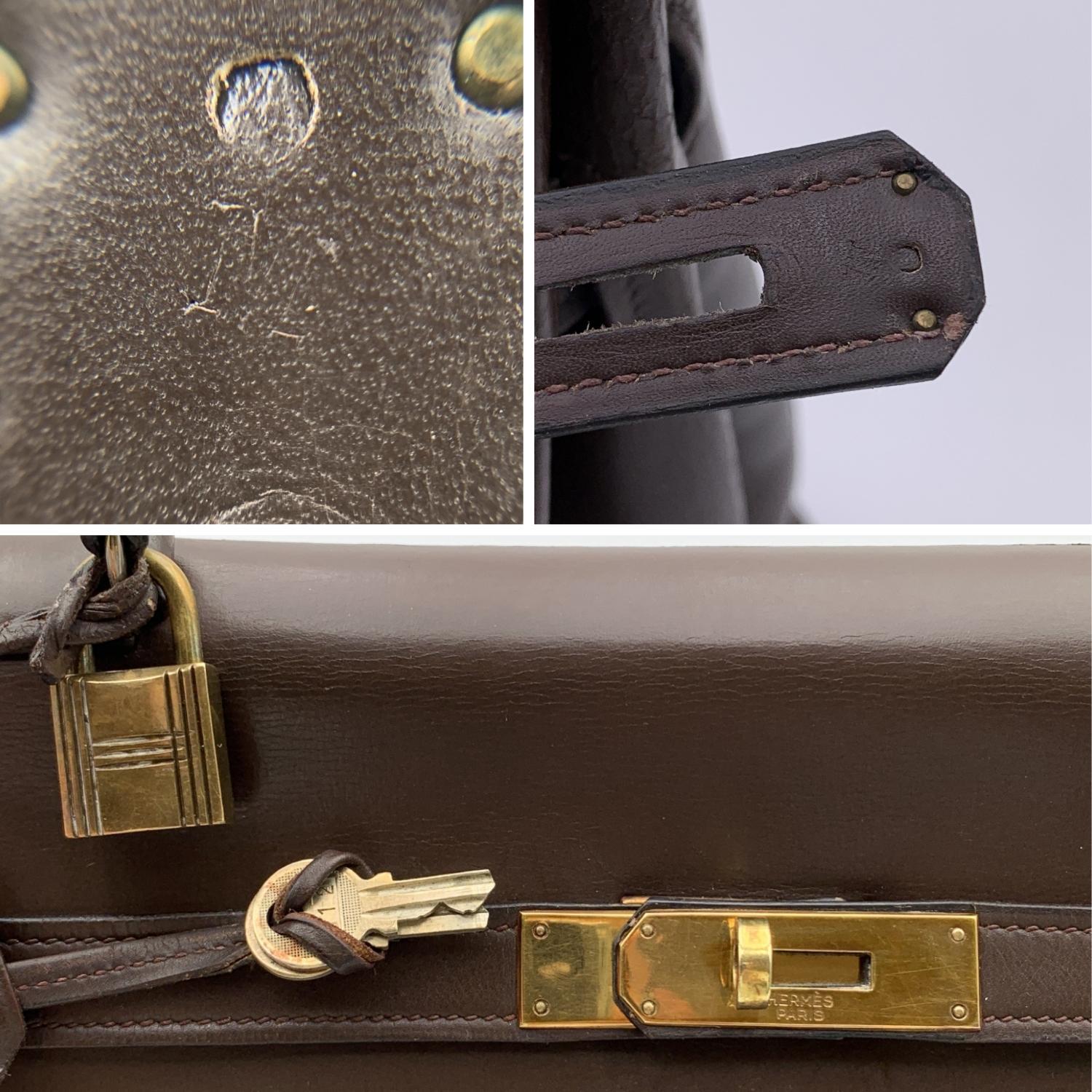 Hermes Vintage Brown Leather Kelly 35 Retourne Bag Handbag 1