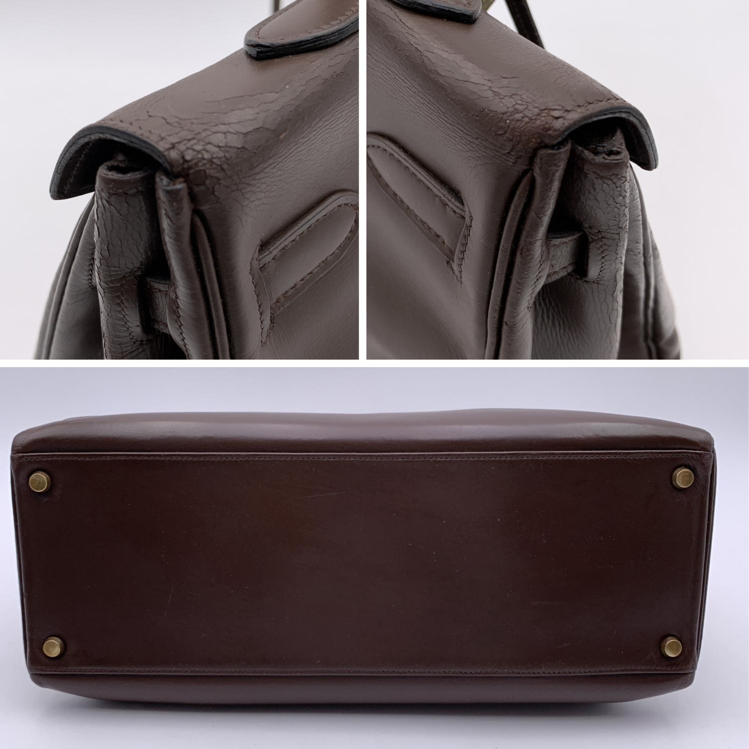 Women's Hermes Vintage Brown Leather Kelly 35 Retourne Bag Handbag