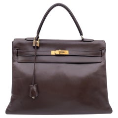 Hermes Vintage Brown Leather Kelly 35 Retourne Bag Handbag