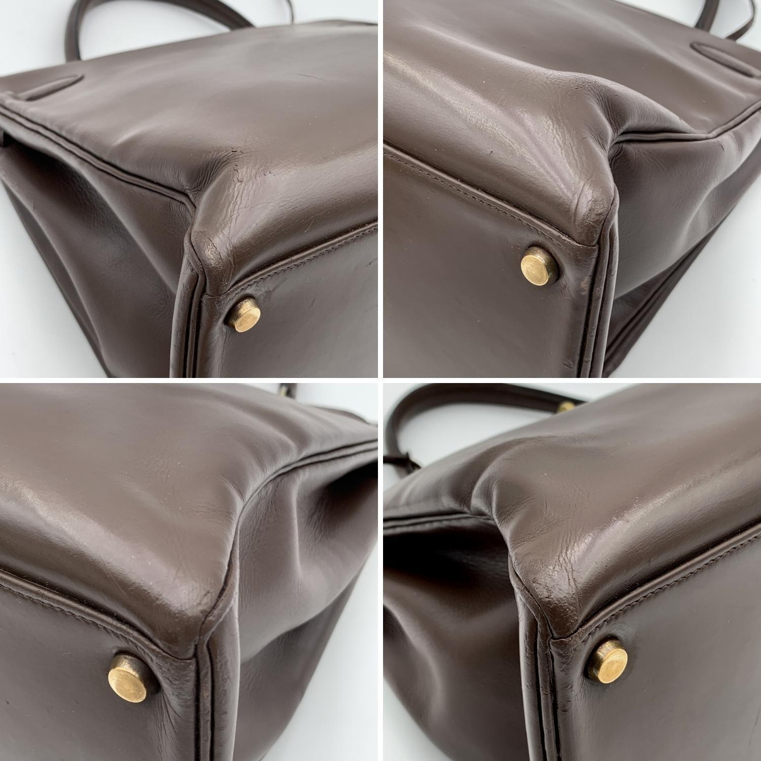 Hermes Vintage Brown Leather Kelly 35 Retourne Handbag Bag en vente 4