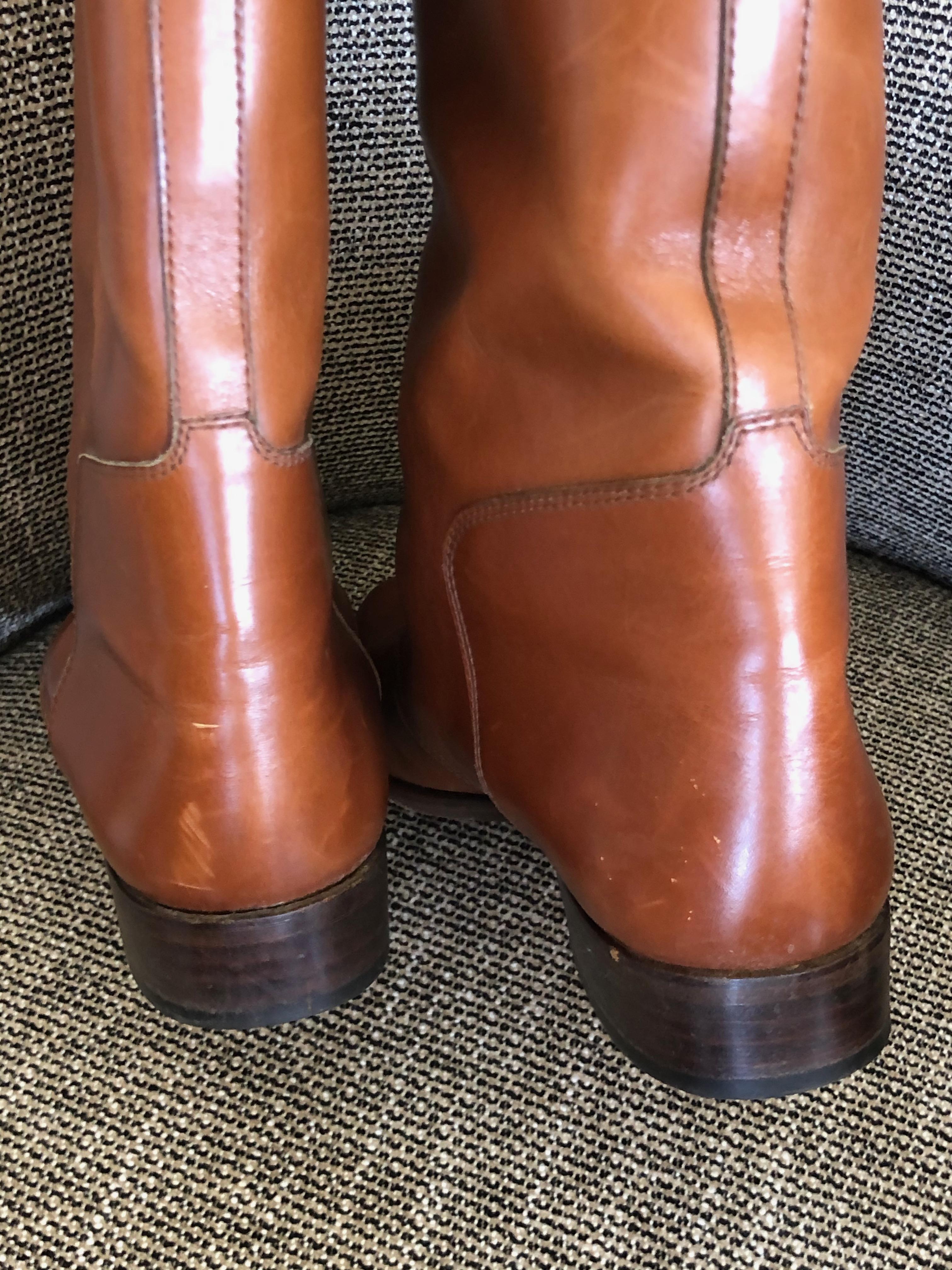 Hermes Vintage Brown Leather Zip Front Riding Boots Size 39 In Excellent Condition In Cloverdale, CA