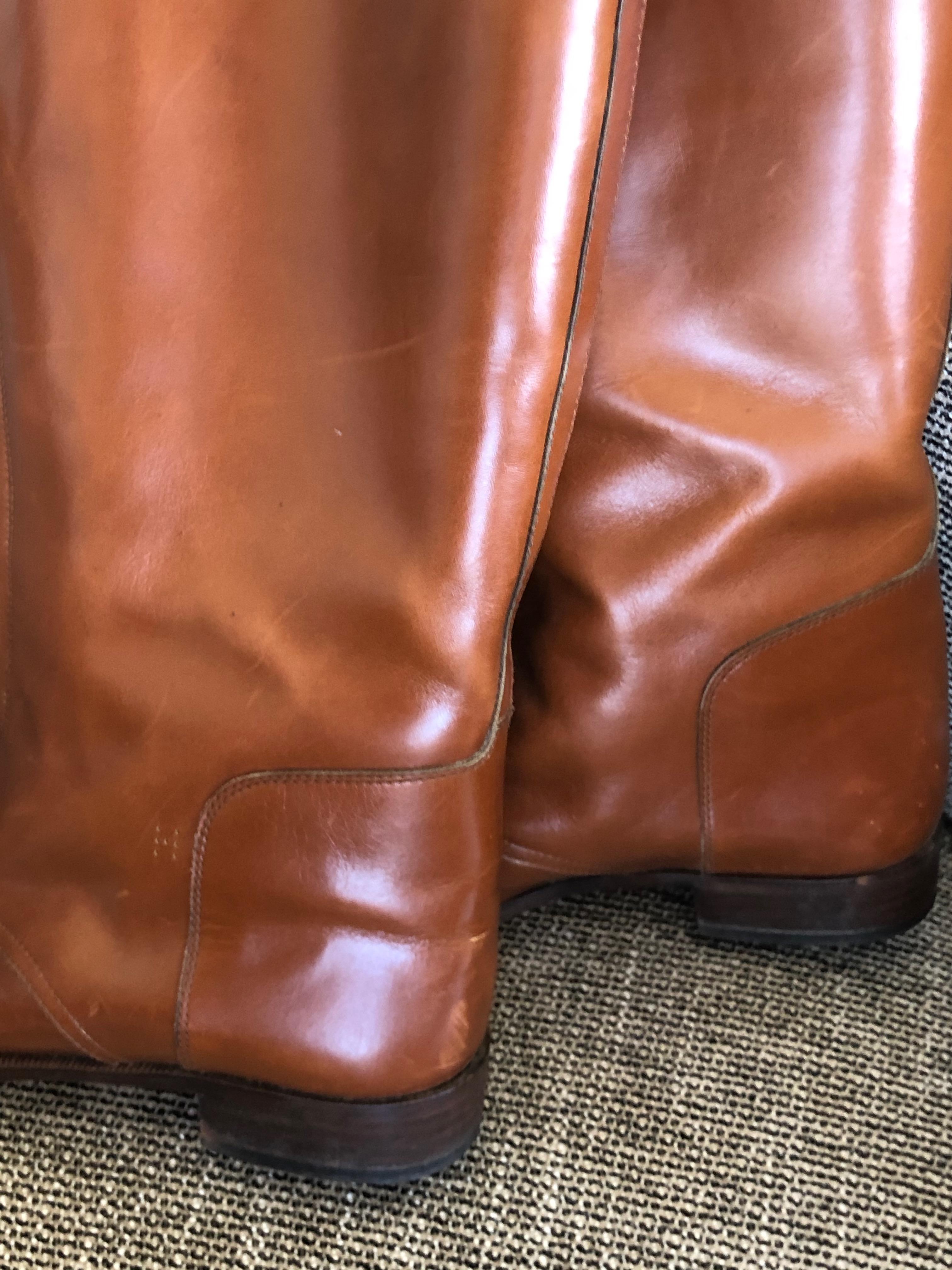 Women's Hermes Vintage Brown Leather Zip Front Riding Boots Size 39
