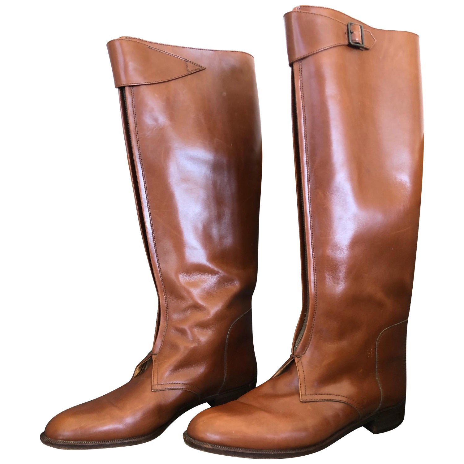 Hermes Vintage Brown Leather Zip Front Riding Boots Size 39 at 