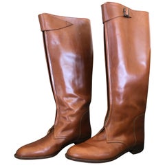 Hermes Vintage Brown Leather Zip Front Riding Boots Size 39 