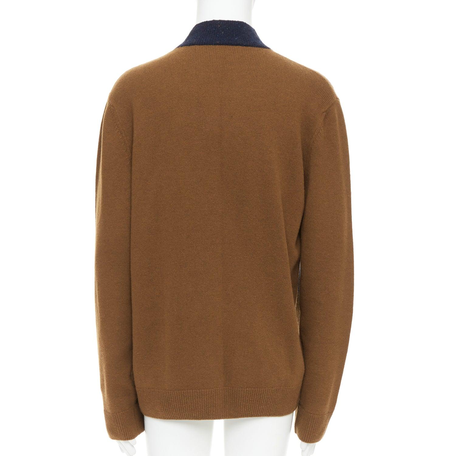 Uomo HERMES Top dolcevita vintage in lana misto cachemire marrone navy XL in vendita