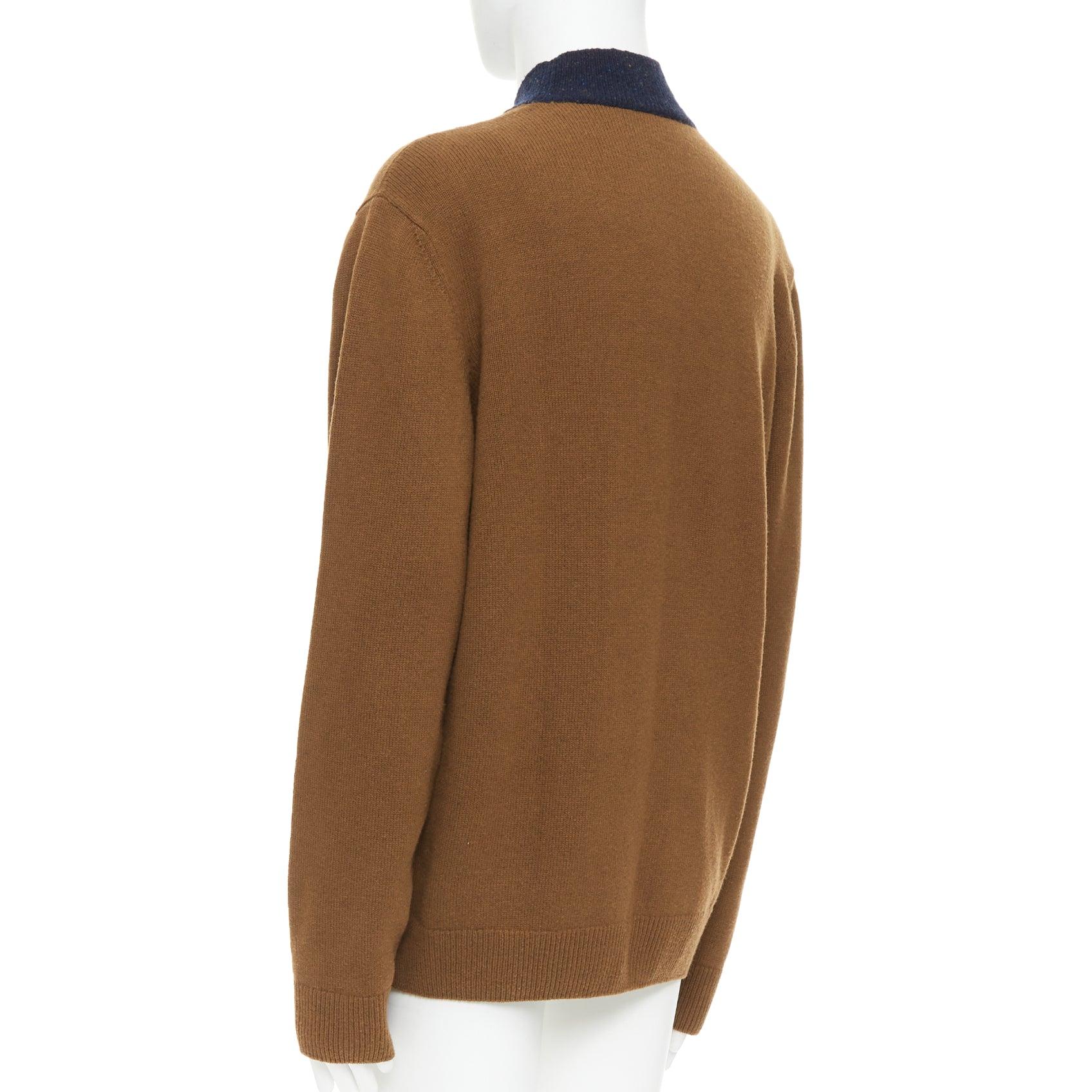 HERMES Top dolcevita vintage in lana misto cachemire marrone navy XL in vendita 1