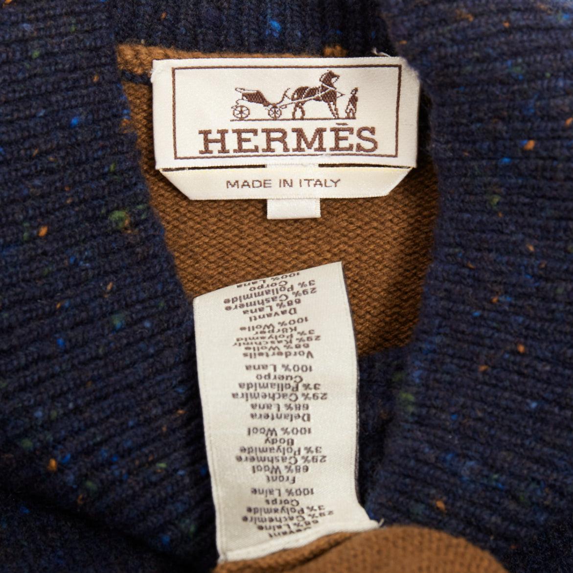 HERMES Top dolcevita vintage in lana misto cachemire marrone navy XL in vendita 3