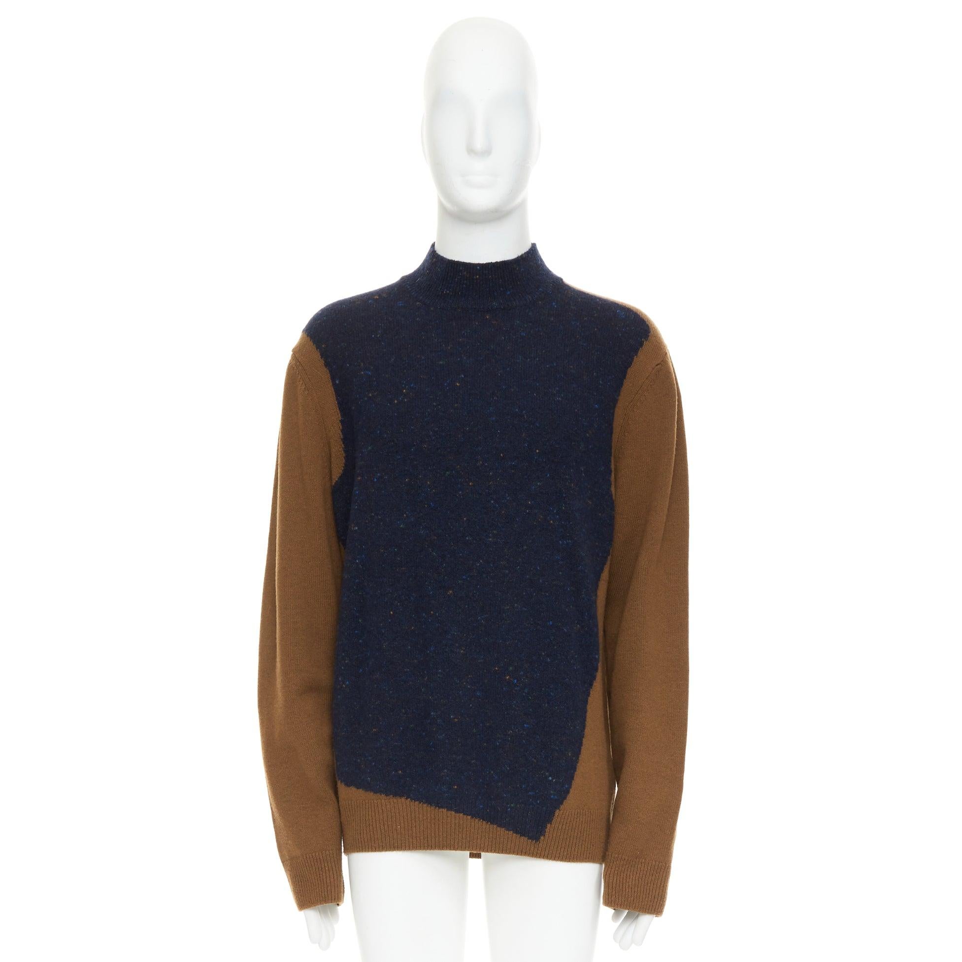 HERMES Top dolcevita vintage in lana misto cachemire marrone navy XL in vendita 4