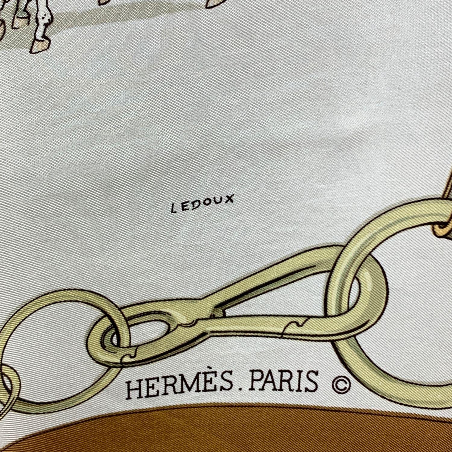 Beige Hermes Vintage Brown Silk Attelages a Quatre 1970 Philip Ledoux