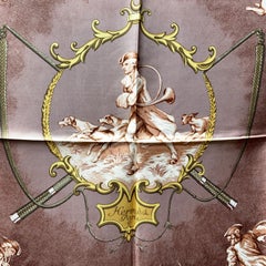 Hermes Vintage Brown Silk Scarf Chiens et Valets 1963 Charles Hallo