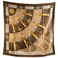 Hermes Vintage Brown Silk Scarf Cliquetis 1972 Juliae Abadie